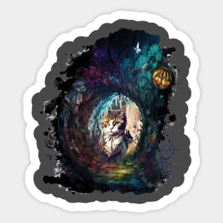 Cat in Dark Wonderland Sticker